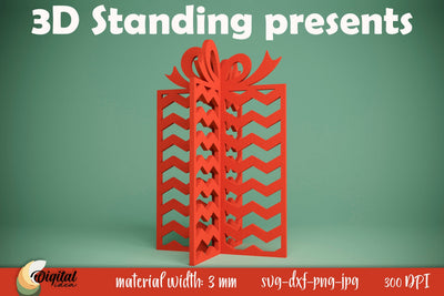 3D Standing Present. Christmas Gift Laser. XMas Patterns SVG SVG Evgenyia Guschina 