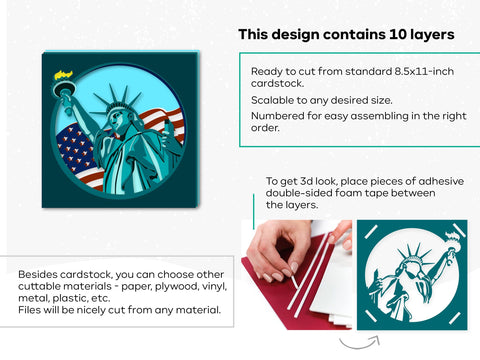 3d Statue of Liberty svg - 4th of July Shadow box svg, New York 3d svg, Independence Day 3d shadow box, files for Cricut, for Silhouette SVG CutLeafSvg 