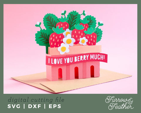 3D Strawberry Basket Box Card 3D Paper Furrow and Feather SVG 