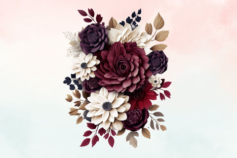 3d sublimation Burgundy Floral Bouquet Clipart Bundle, 3D Sublimation FloridPrintables 