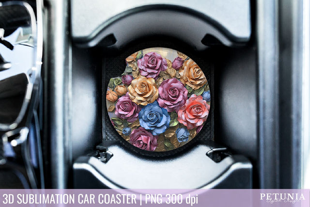 3D Sublimation Car Coaster | Car Coaster Sublimation Design Sublimation Petunia Digital Design 