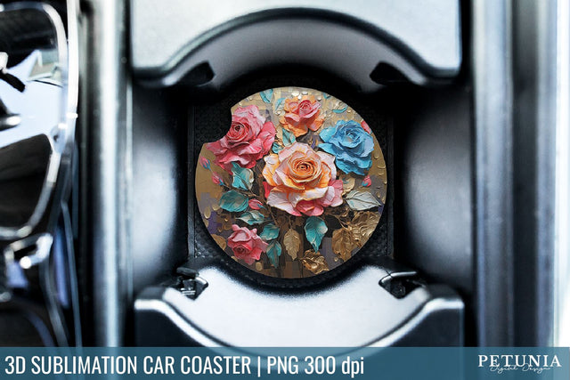 3D Sublimation Car Coaster | Car Coaster Sublimation Design Sublimation Petunia Digital Design 