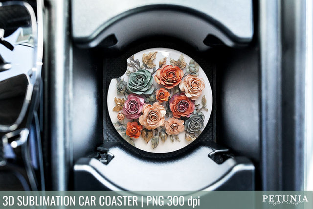 3D Sublimation Car Coaster | Car Coaster Sublimation Design Sublimation Petunia Digital Design 
