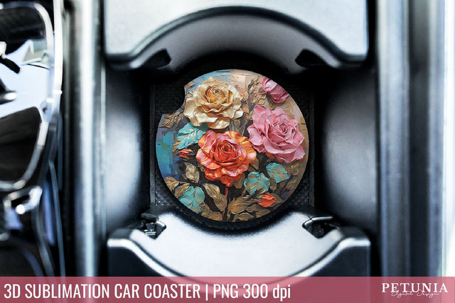 3D Sublimation Car Coaster | Car Coaster Sublimation Design Sublimation Petunia Digital Design 