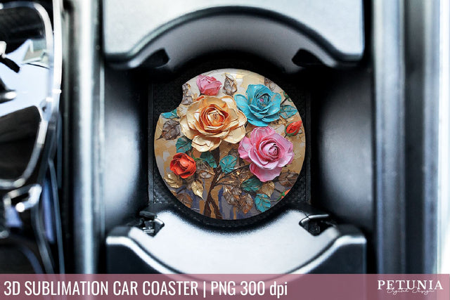 3D Sublimation Car Coaster | Car Coaster Sublimation Design Sublimation Petunia Digital Design 