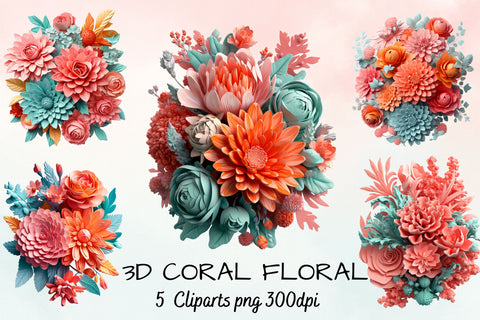 3d Sublimation Coral Floral Clipart Sublimation FloridPrintables 