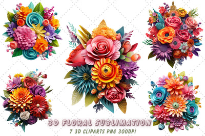 3d sublimation Floral Bouquet Clipart Bundle, 3D Sublimation Sublimation FloridPrintables 