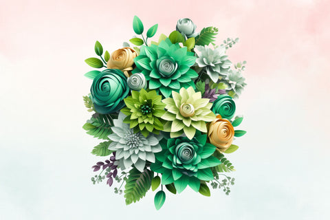 3d sublimation Green Floral Bouquet Clipart Bundle, 3D Sublimation FloridPrintables 