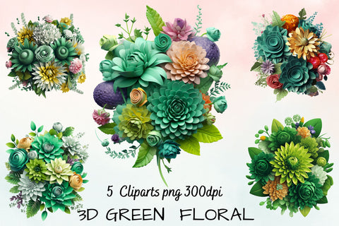 3d sublimation Green Floral Bouquet Clipart Bundle, 3D Sublimation FloridPrintables 