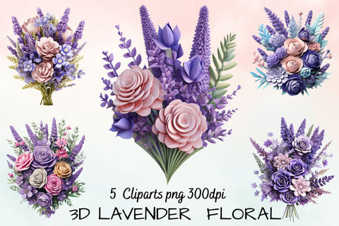 3d sublimation Lavender Floral Bouquet Clipart Bundle, 3D Sublimation FloridPrintables 