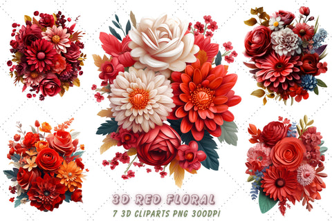 3d sublimation Red Floral Bouquet Clipart Bundle, Sublimation, 3d sublimation Sublimation FloridPrintables 