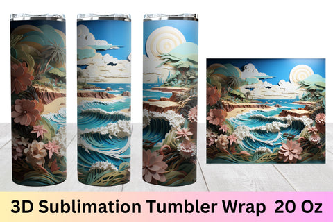 3d Sublimation Tumbler Designs | 3d Tumbler Wrap | Beach Sublimation FloridPrintables 