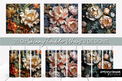 3D Sublimation Tumbler Wrap, 3D Flowers Tumbler Bundle Sublimation OrangeBrushStudio 