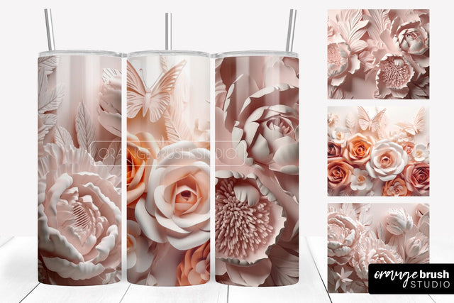 3D Sublimation Tumbler Wrap, 3D Flowers Tumbler Designs Sublimation OrangeBrushStudio 