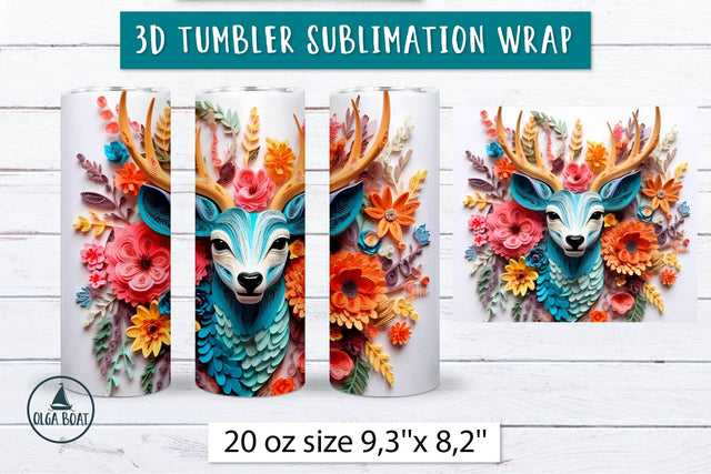3d Sublimation tumbler wrap | Deer tumbler Sublimation Olga Boat Design 