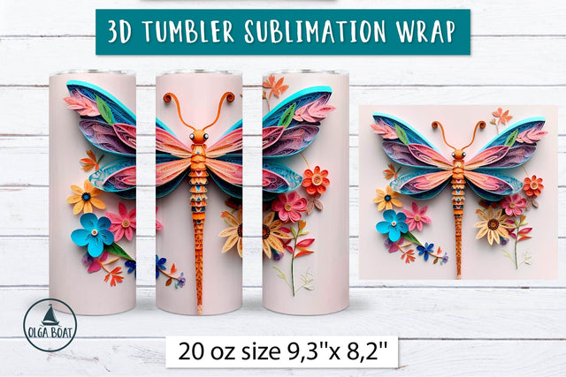 3d Sublimation tumbler wrap | Dragonfly tumbler design Sublimation Olga Boat Design 