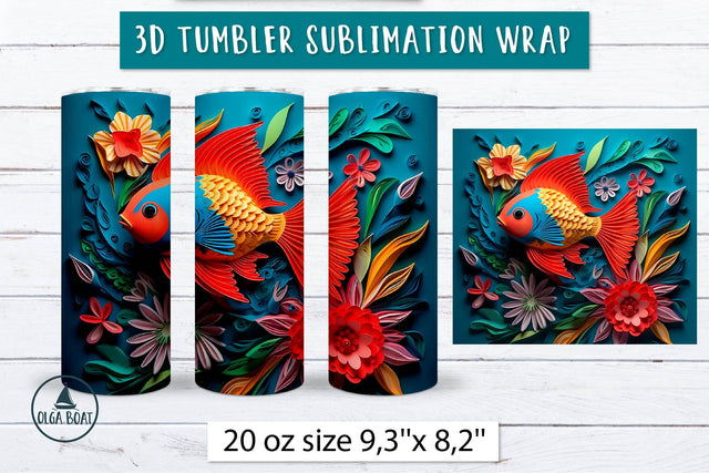 3d Sublimation tumbler wrap | Fish tumbler Sublimation Olga Boat Design 