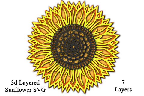 3D Sunflower Layered Mandala SVG - 7 layers SVG Digital Honeybee 