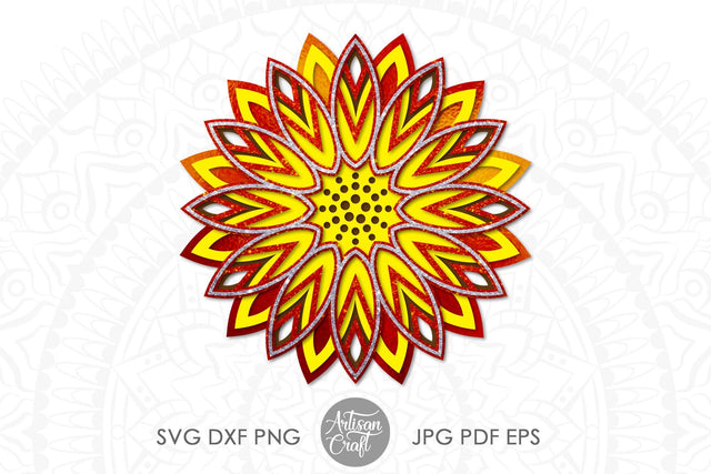 3D Sunflower mandala, 3d mandala SVG SVG Artisan Craft SVG 