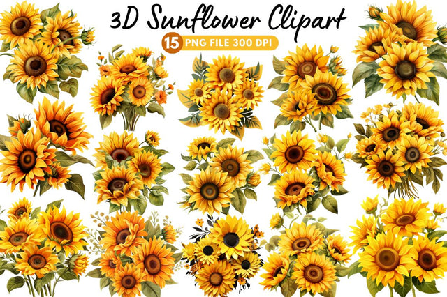 3D Sunflower Sublimation Clipart Bundle Sublimation Regulrcrative 