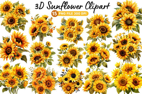 3D Sunflower Sublimation Clipart Bundle Sublimation Regulrcrative 