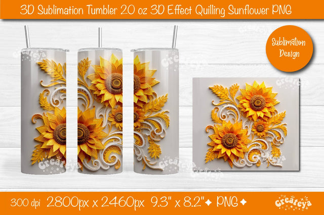 3d Sunflower tumbler Sunflower 3d sublimation tumbler wrap 3d Quilling tumbler 3D Tumbler 20 Oz sublimation design Sublimation Createya Design 