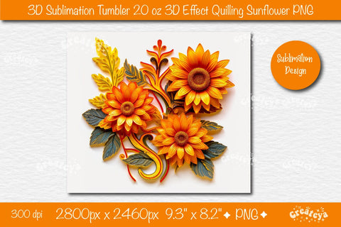 3d Sunflower tumbler Sunflower 3d sublimation tumbler wrap 3d Quilling tumbler 3D Tumbler 20 Oz sublimation design Sublimation Createya Design 