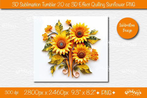 3d Sunflower tumbler Sunflower 3d sublimation tumbler wrap 3d Quilling tumbler 3D Tumbler 20 Oz sublimation design Sublimation Createya Design 