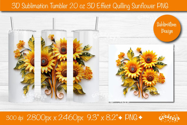 3d Sunflower tumbler Sunflower 3d sublimation tumbler wrap 3d Quilling tumbler 3D Tumbler 20 Oz sublimation design Sublimation Createya Design 