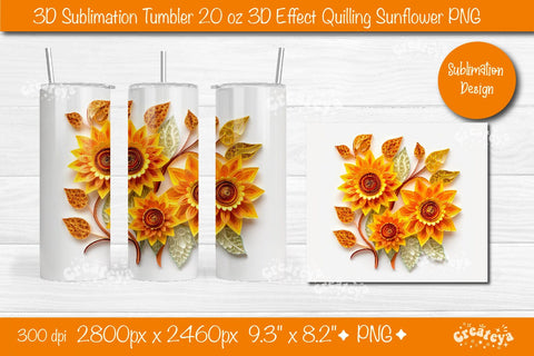3d Sunflower tumbler Sunflower 3d sublimation tumbler wrap 3d Quilling tumbler 3D Tumbler 20 Oz sublimation design Sublimation Createya Design 