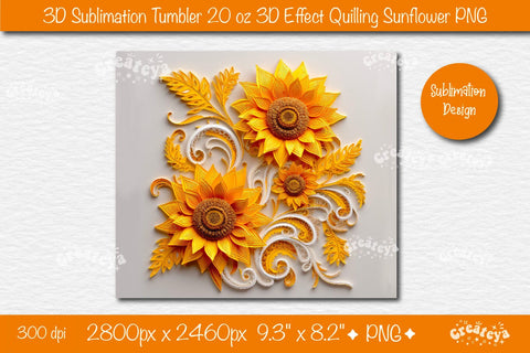 3d Sunflower tumbler Sunflower 3d sublimation tumbler wrap 3d Quilling tumbler 3D Tumbler 20 Oz sublimation design Sublimation Createya Design 