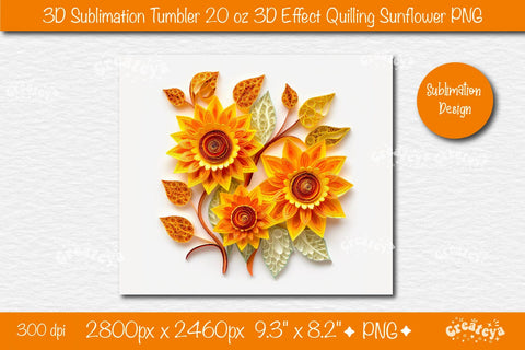 3d Sunflower tumbler Sunflower 3d sublimation tumbler wrap 3d Quilling tumbler 3D Tumbler 20 Oz sublimation design Sublimation Createya Design 