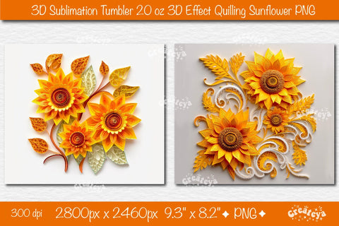 3d Sunflower tumbler wrap Bundle Sunflower 3d sublimation tumbler bundle 3d Quilling tumbler 3D Tumbler 20 Oz sublimation design Sublimation Createya Design 