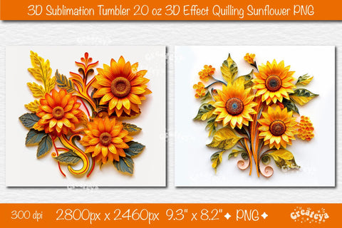 3d Sunflower tumbler wrap Bundle Sunflower 3d sublimation tumbler bundle 3d Quilling tumbler 3D Tumbler 20 Oz sublimation design Sublimation Createya Design 