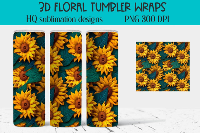 3D Sunflowers Tumbler Template PNG Graphic Sublimation Amorclipart 