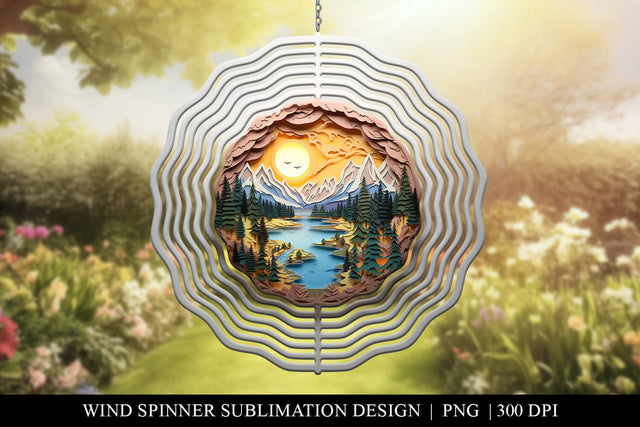 3D Sunset Lake Wind Spinner Sublimation PNG Sublimation BijouBay 