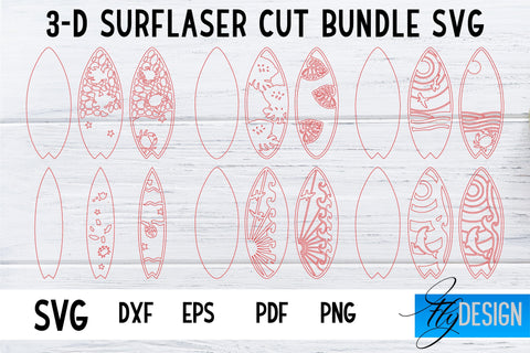 3D Surf Laser Cut SVG | Summer SVG | Surfing CNC Files SVG Fly Design 