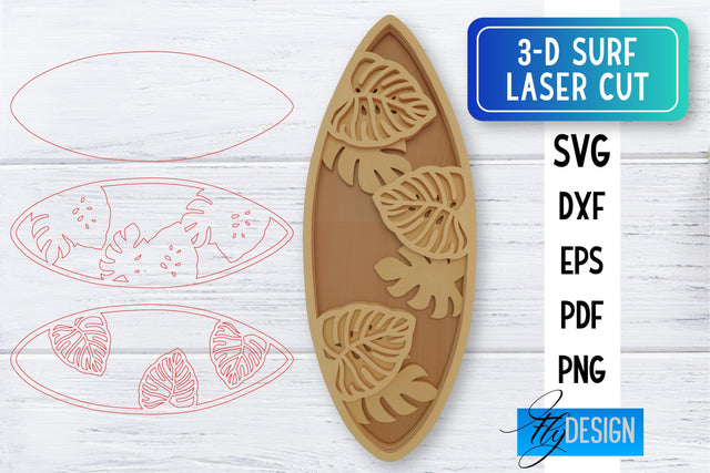 3D Surf Laser Cut SVG | Summer SVG | Surfing CNC Files SVG Fly Design 