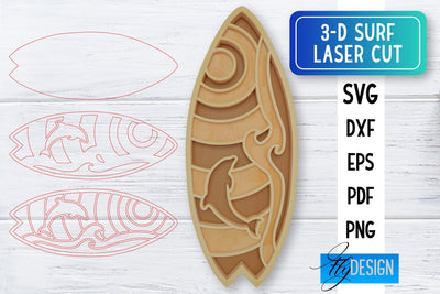3D Surf Laser Cut SVG | Summer SVG | Surfing CNC Files SVG Fly Design 