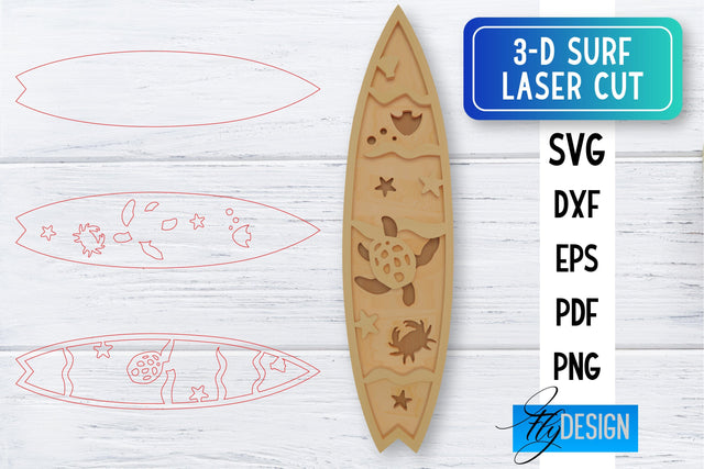 3D Surf Laser Cut SVG | Summer SVG | Surfing CNC Files SVG Fly Design 