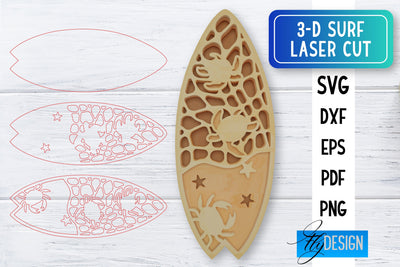 3D Surf Laser Cut SVG | Summer SVG | Surfing CNC Files SVG Fly Design 