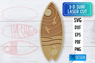 3D Surf Laser Cut SVG | Summer SVG | Surfing CNC Files SVG Fly Design 