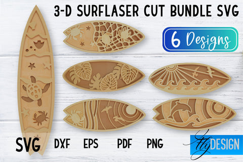 3D Surf Laser Cut SVG | Summer SVG | Surfing CNC Files SVG Fly Design 