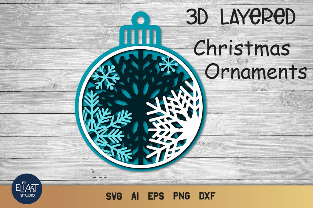 3D SVG Christmas Ornament, Snowflake SVG, Layered Ornament. - So Fontsy