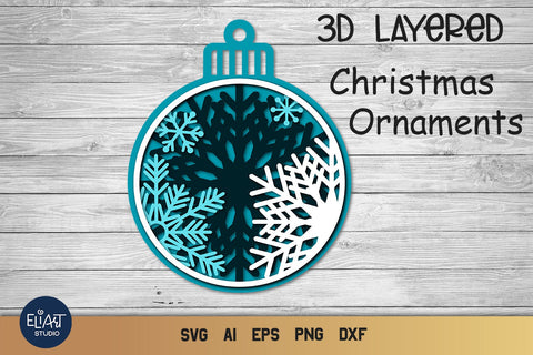 3D SVG Christmas Ornament, Snowflake SVG, Layered Ornament. SVG Elinorka 