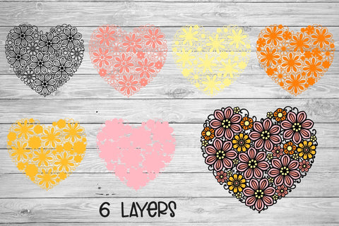 3d SVG Floral Heart, Valentines Day SVG Cut File, Layered SVG Heart. 3D Paper Elinorka 