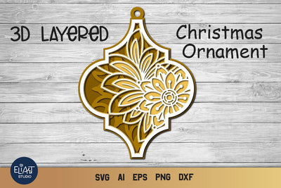 3d SVG Floral Ornament, Layered SVG Arabesque Tile Ornament. 3D Paper Elinorka 