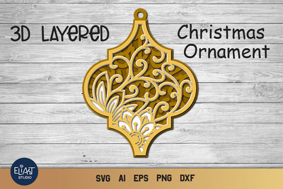 3d SVG Floral Ornament, Layered SVG Christmas Tile Ornament. 3D Paper Elinorka 
