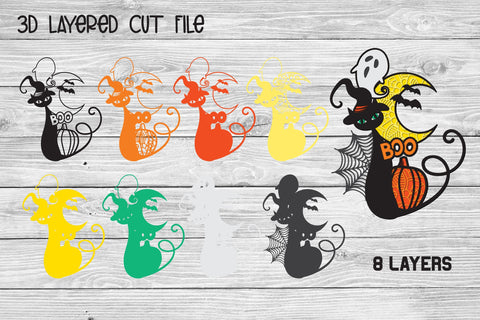 3D SVG Layered Halloween, Pumpkin SVG, Moon SVG. 3D Paper Elinorka 