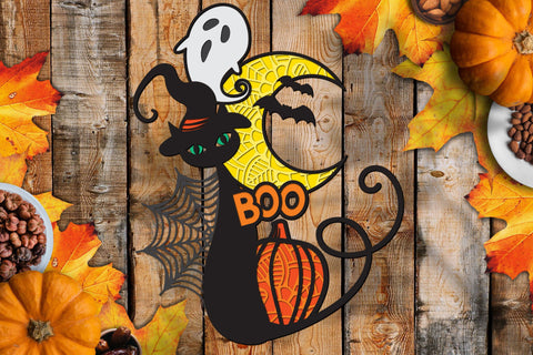 3D SVG Layered Halloween, Pumpkin SVG, Moon SVG. 3D Paper Elinorka 